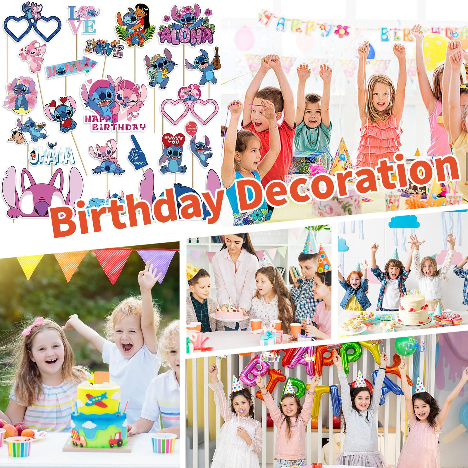 22 Pcs Party Decorations, Cute Photo Booth Props, Cartoon Party Supplies for Girls and Boys, Birthday Party Celebration Decoration Photography Props