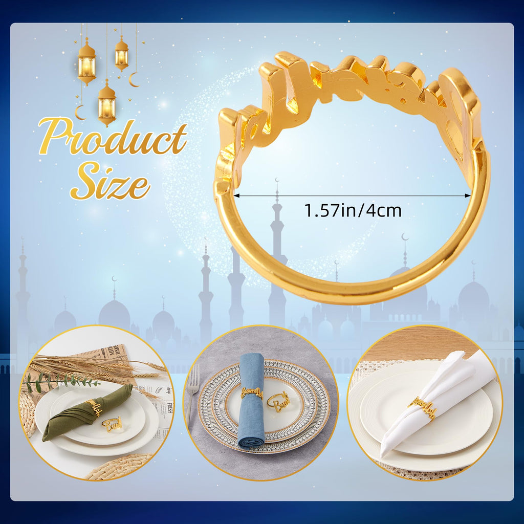 APTWOW Bismillah Letter Napkin Rings Set of 6 - Gold Metal Eid Mubarak Napkin Holder, Ramadan Napkin Rings for Ramadan Banquet Party Dining Table Decor