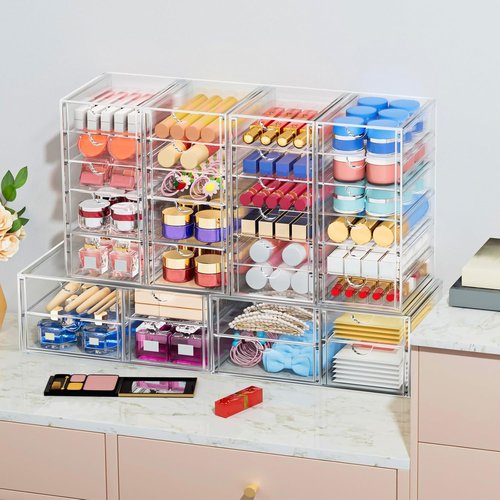 Caktraie Desk Organizer - 22 Drawer Plastic Makeup & Office Storage Bins | 4 Pack for Easy Organization