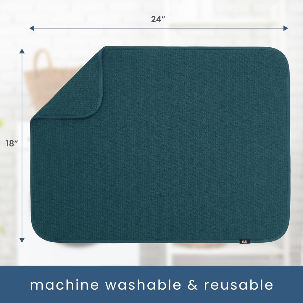 S&T INC. XL Dish Drying Mat - Absorbent Microfiber Kitchen Counter Pad, 18” x 24”, Tapestry Blue