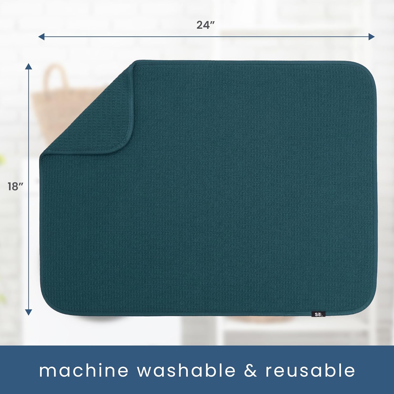S&T INC. XL Dish Drying Mat - Absorbent Microfiber Kitchen Counter Pad, 18” x 24”, Tapestry Blue