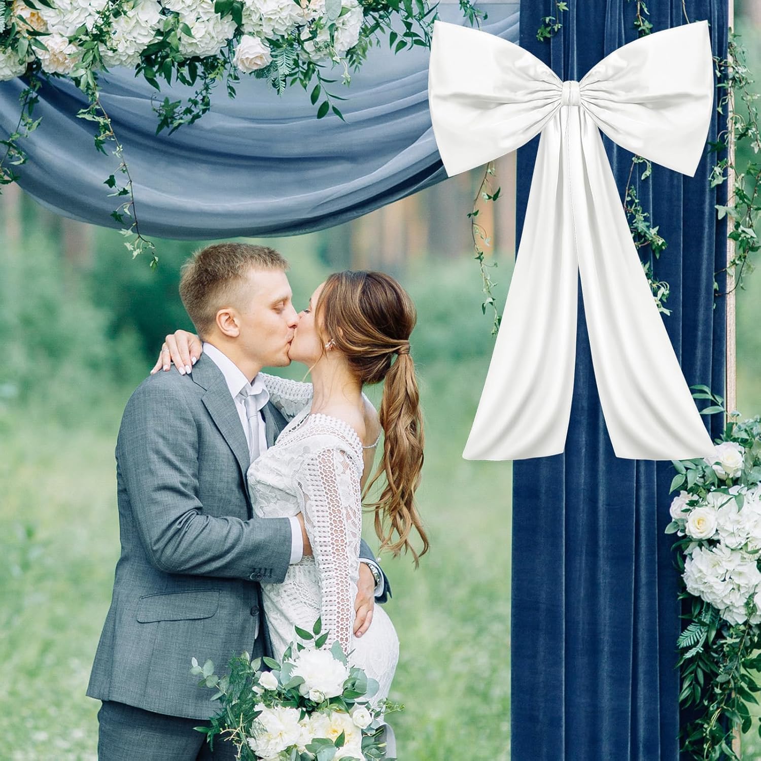 Wavwavw Large White Bow Decor - Giant Satin Ribbon Tie for Party & Wedding | 18 x 24 Inches