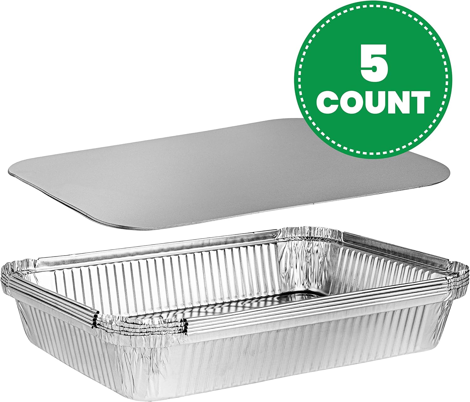 PLASTICPRO Disposable Aluminum Baking Pans - 4 LB Oblong 12'' x 8'' x 2'' with Cardboard Lids | Perfect for Brownies, Bread & Lunchboxes - Pack of 5