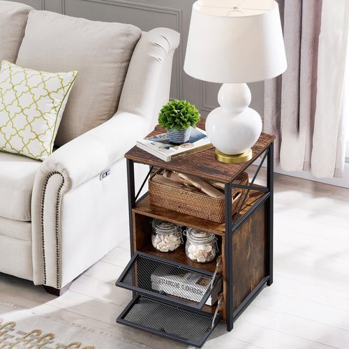 VECELO Modern Night Stand, End Side Table with Storage Space and Door, Nightstands with Flip Drawers for Living Room,Bedroom,Lounge,Set of 2