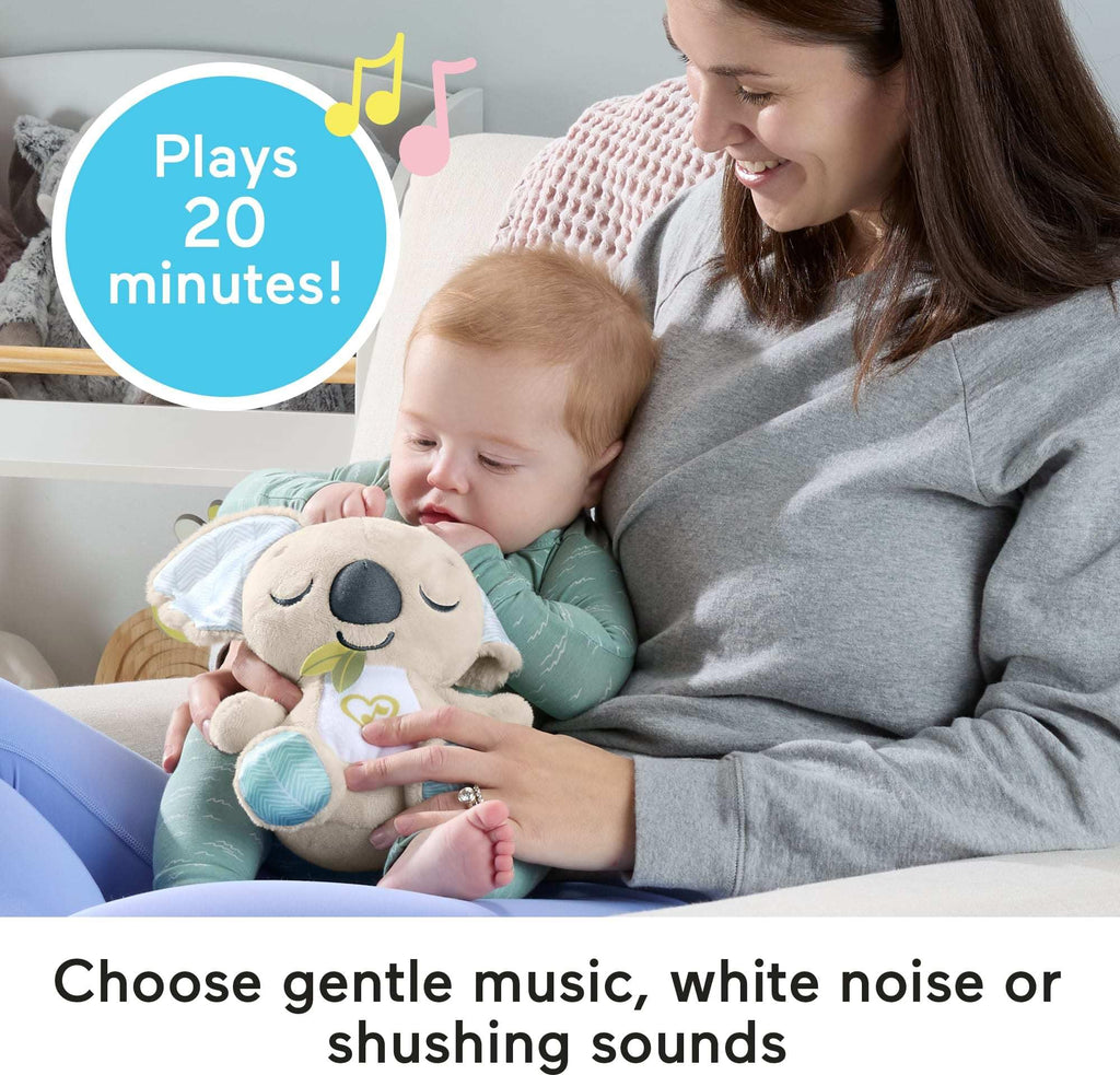 Fisher-Price Baby Toy On-the-Go Koala Soother, Plush Portable Sound Machine with White Noise & Music for Newborns Ages 0+ Months
