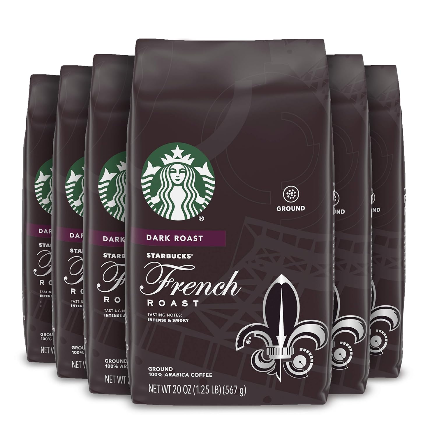 Starbucks Dark Roast Ground Coffee - French Roast - 100% Arabica - 6 Bags (20 Oz. Each)