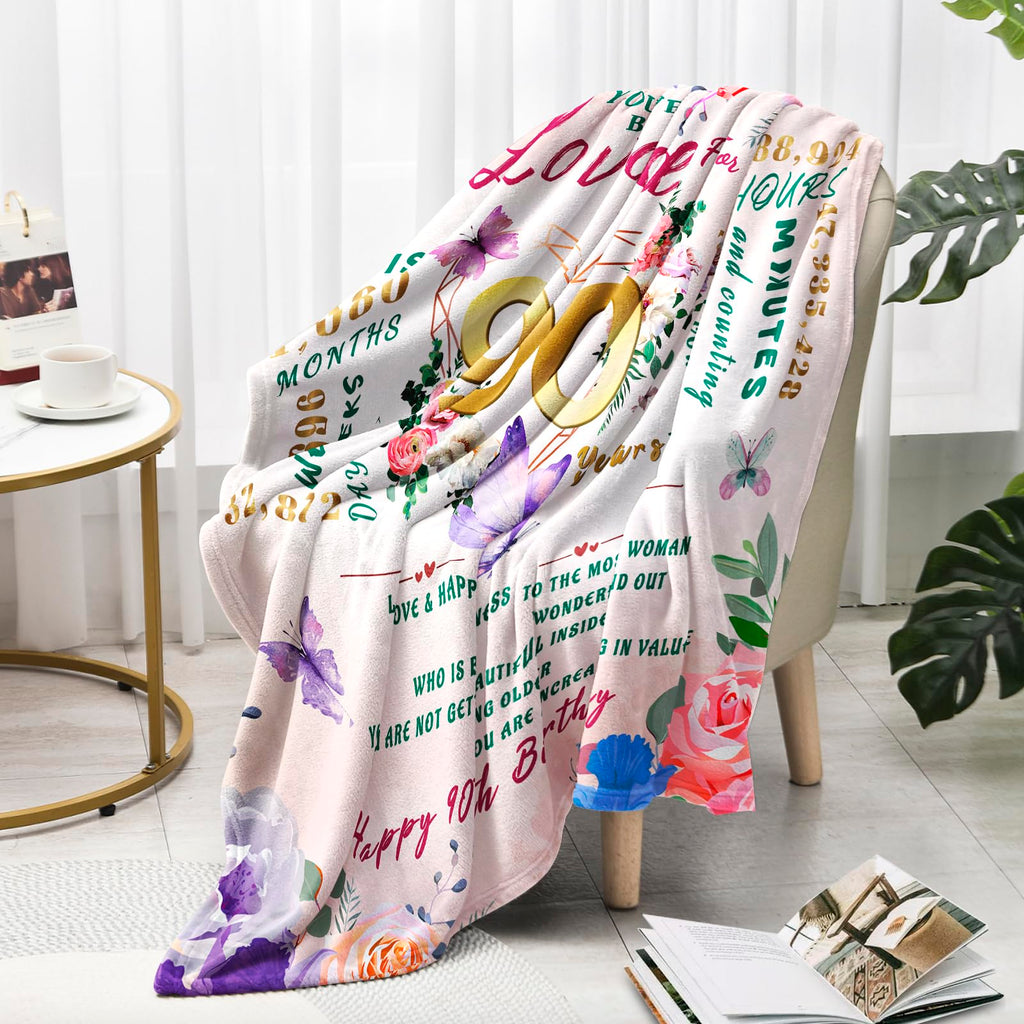 90th Birthday Gifts for Women, 90 Year Old Birthday Gifts for Women, Best Gift for 90 Year Old Woman Throw Blanket 50"x60", 1936 Bday Gift Ideas for Woman, Happy 90th Bday Decorations for Female