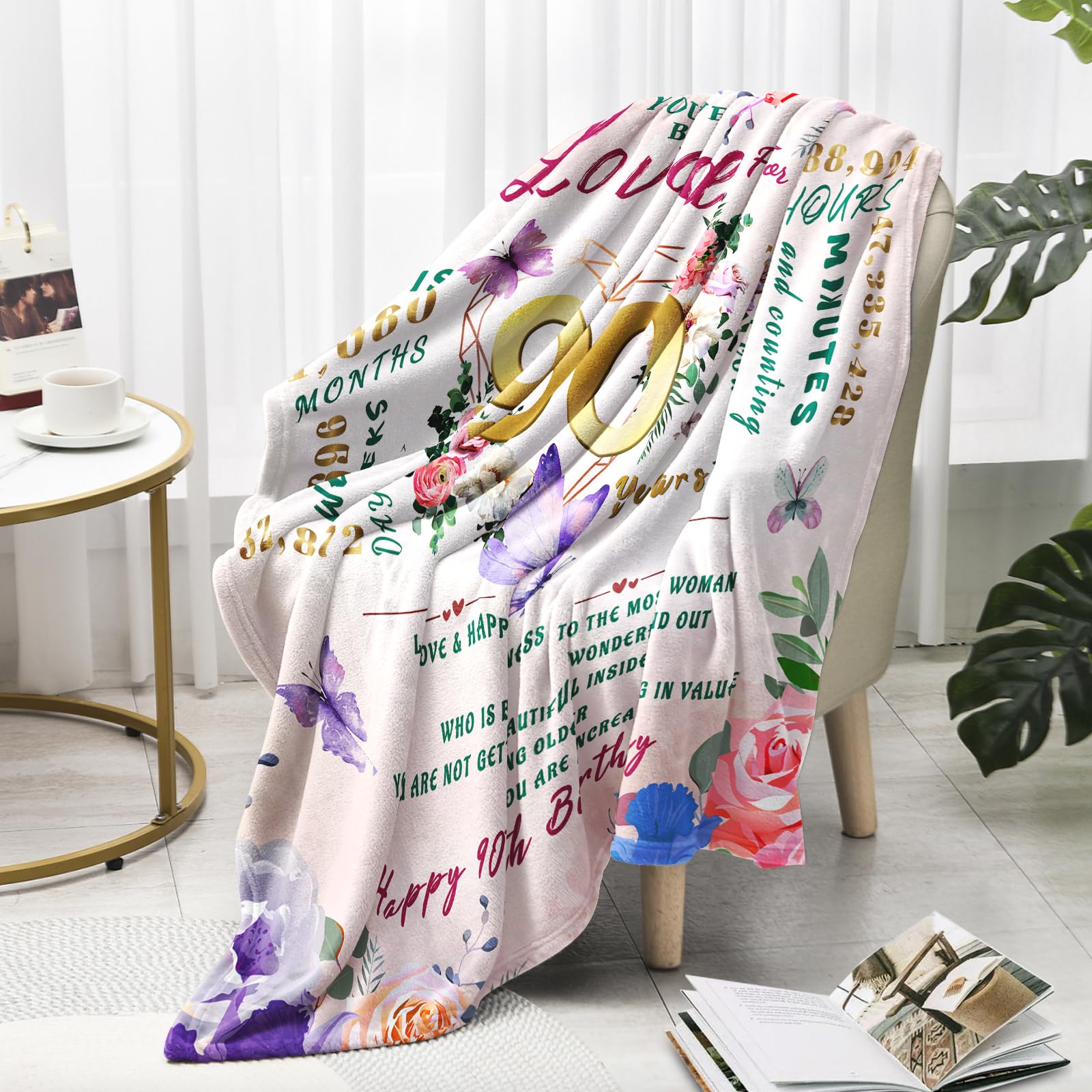90th Birthday Gifts for Women, 90 Year Old Birthday Gifts for Women, Best Gift for 90 Year Old Woman Throw Blanket 50"x60", 1936 Bday Gift Ideas for Woman, Happy 90th Bday Decorations for Female