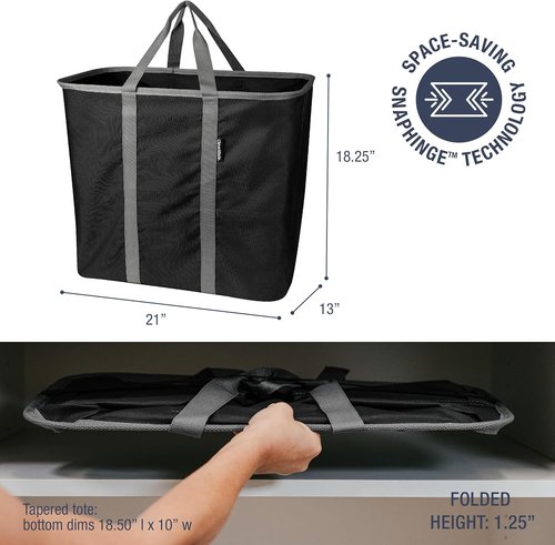 CleverMade Collapsible Laundry Caddy - XXL 64L Foldable Hamper & Tote, Space-Saving Organizer | 2 Pack - Black Gray