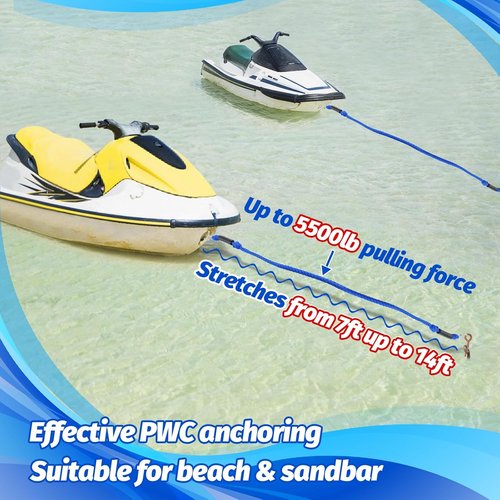 Bungee Dock Line by [Brand Name] - 7-14FT Elastic Anchor Line with Shock Absorption & Stainless Steel Hook | Fits Seadoo, Kawasaki, Yamaha PWC Accessories
