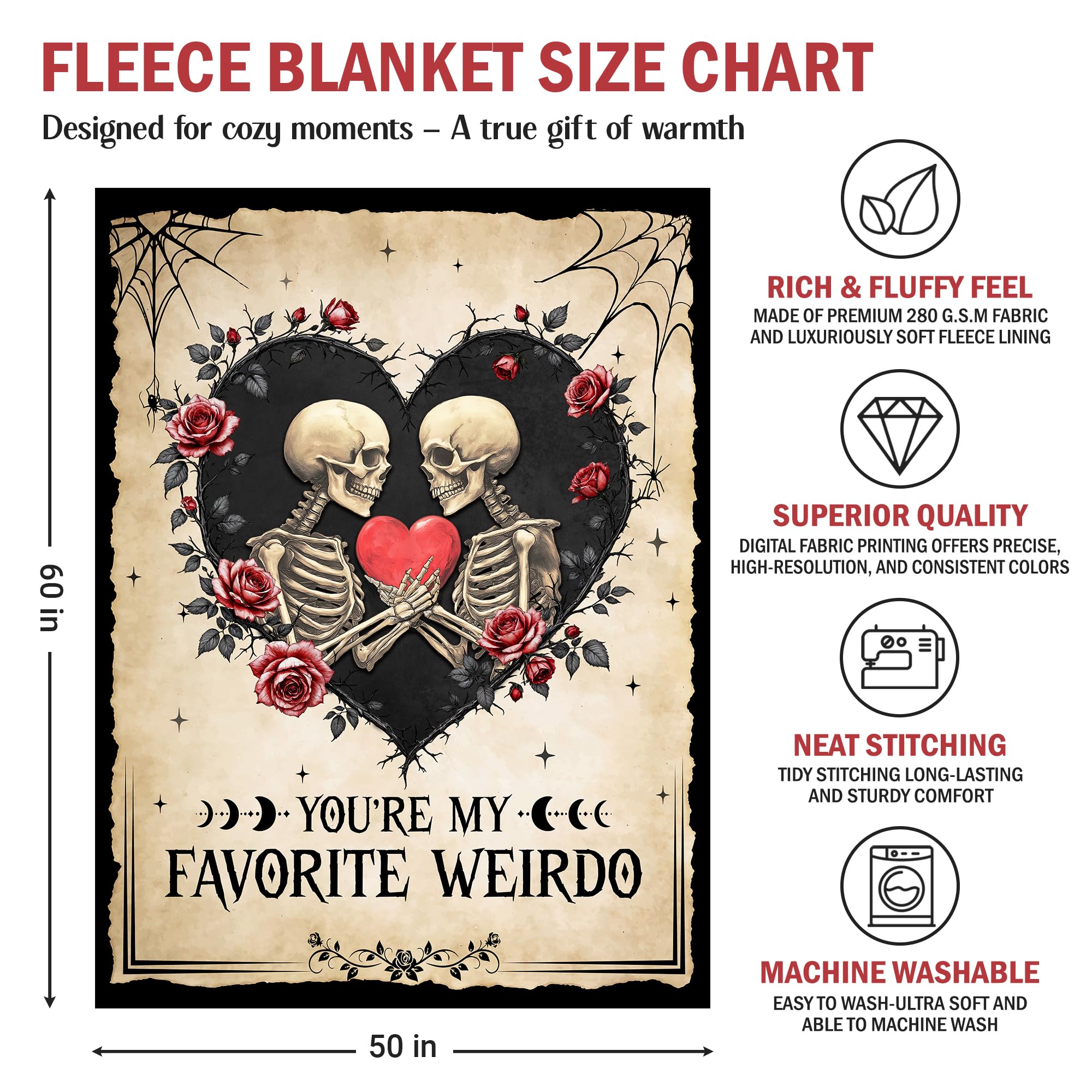 GEEMBI Anniversary Couples Gifts for Women Men - Fleece Throw Blanket for Couch Bed 50x60 in - Wedding Anniversary Birthday Gifts for Boyfriend Girlfriend Her Him Wife Husband, Gothic Blanket