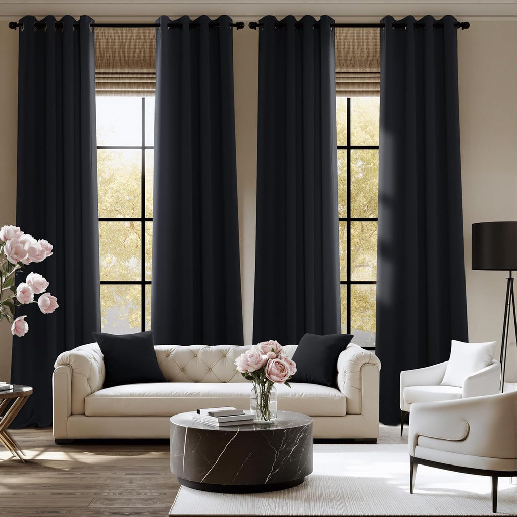 NICETOWN Room Darkening Curtains - 2 Panels for Maximum Light Control | Black, 52"W x 84"L