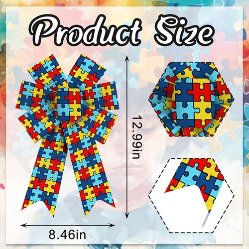 ABTOLS Autism Awareness Wreath Bows - Colorful 2-Piece Set for Fundraisers & Decorations