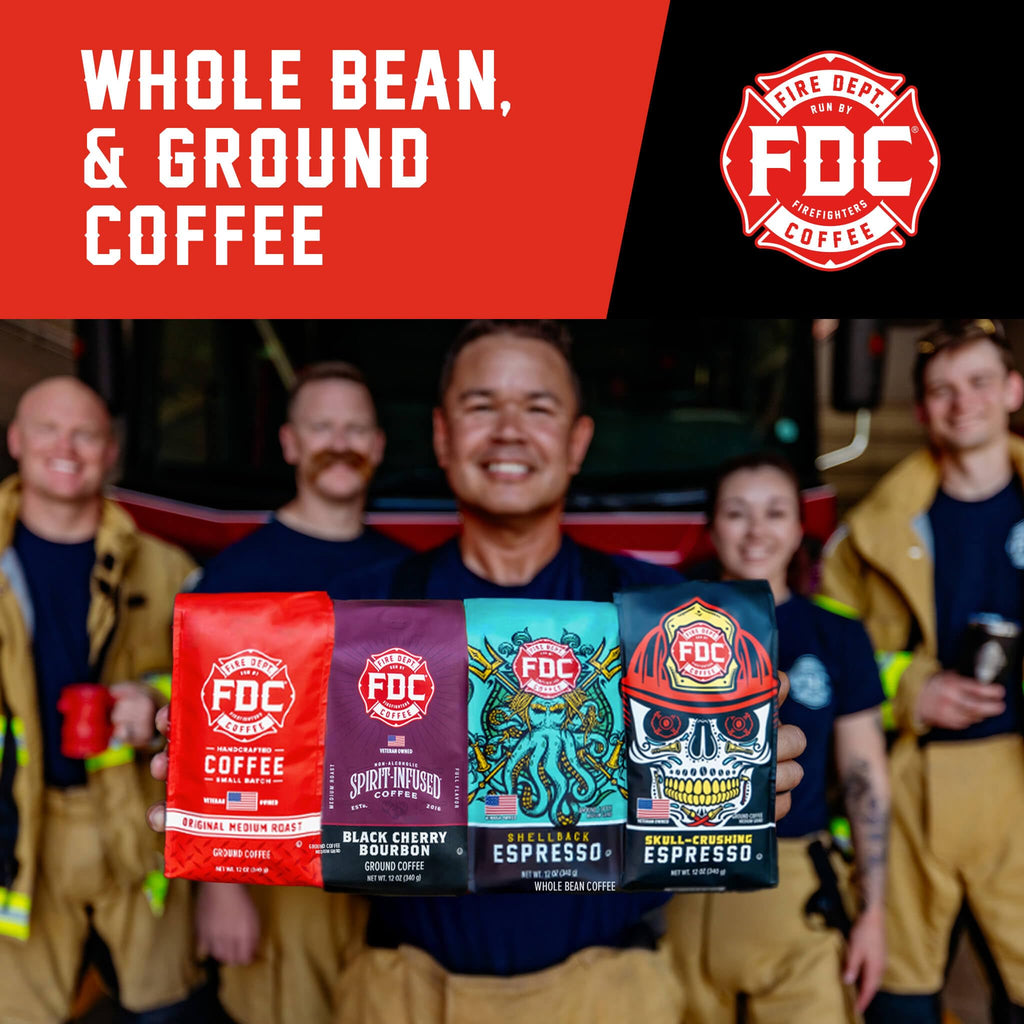 Fire Department Coffee - Gives Back to Firefighters - Rescue Variety Pack - Whole Bean Coffee - Medium, Dark, Shellback Espresso, & Skull Crushing Espresso Beans - Veteran Owned (12oz, Pack of 4)