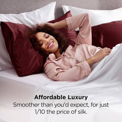 Bedsure Satin Pillowcase - Luxurious Burgundy Silk for Hair & Skin | 2 Pack 20x26 Inches