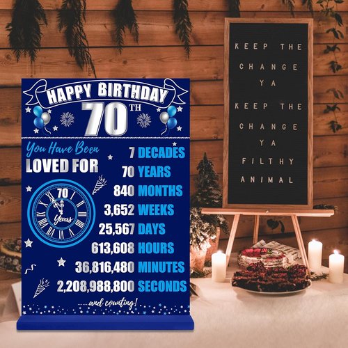 Back in 1956 70th Birthday Decorations - Two-Sided Wooden Table Sign with Stand | Blue & Silver Display