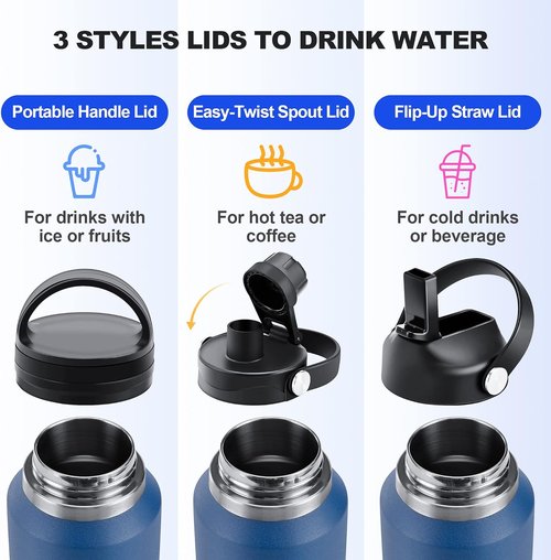 HYDROWION Insulated Water Bottle - 32oz with Straw Lid & Flex Cap | Leakproof Travel Mug in Olive