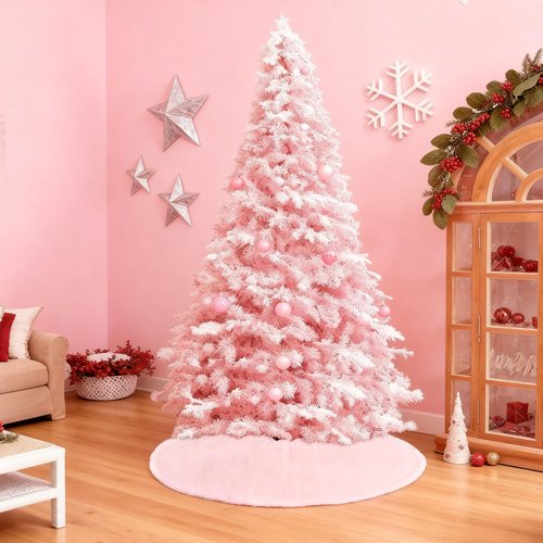 Pink Christmas Tree Skirt 24 inch Small Faux Fur Tree Skirt Xmas Decorations