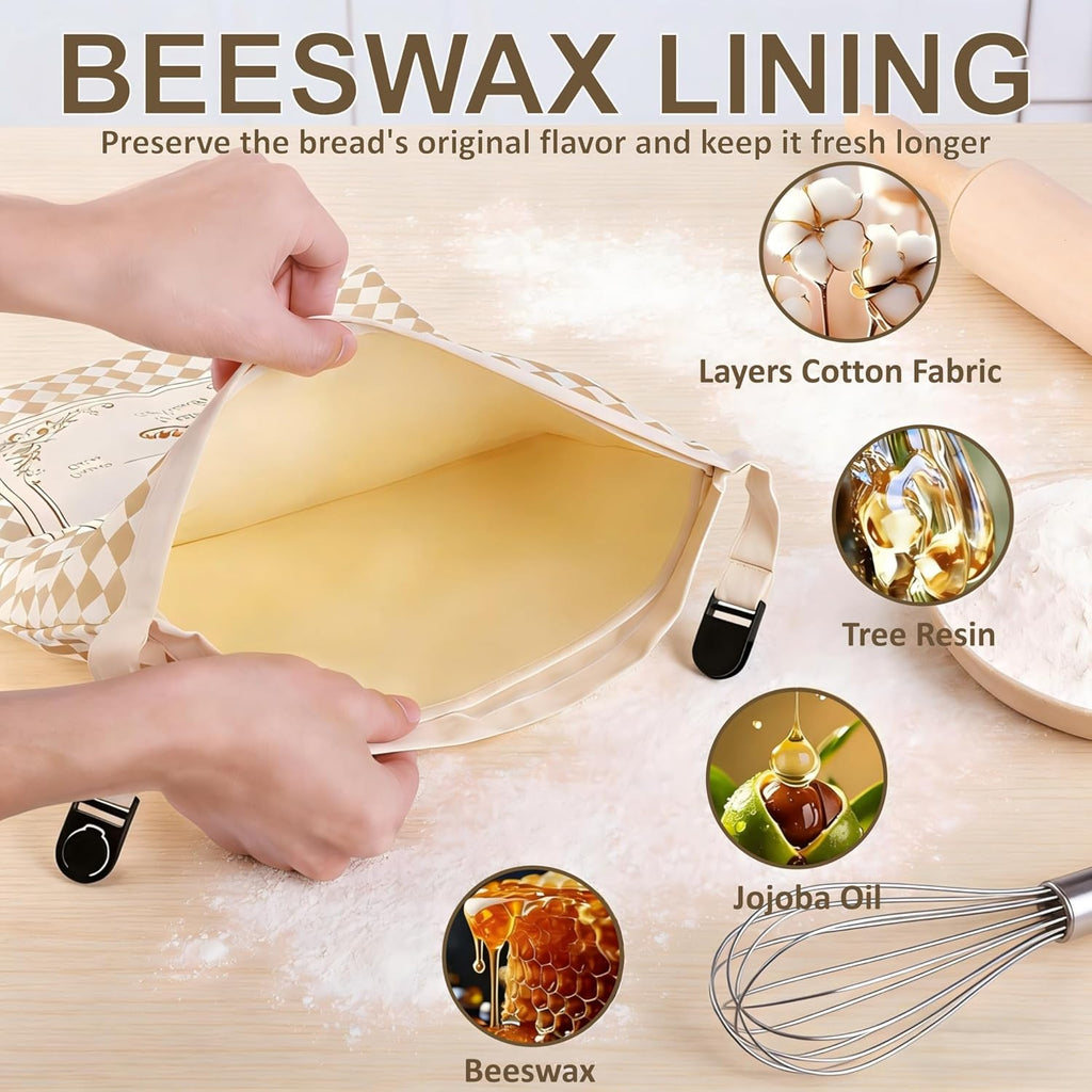 Beeswax Bread Bags by [Brand Name] - 2 Pack Reusable Cotton Storage Bags | 16x12 Inch for Fresh Sourdough & Homemade Bread