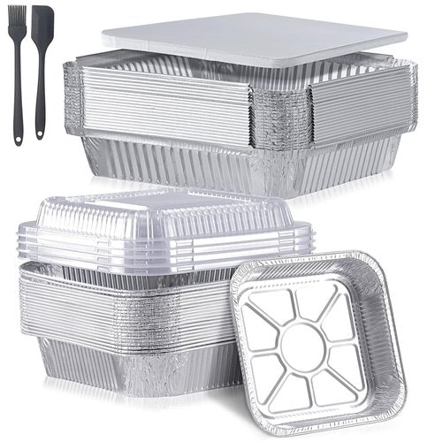 Aluminum Pans Combo Set by [Brand Name] - 40 Pack Disposable Foil Pans with Lids | 9x9 & 8x8 Sizes for Meal Prep & Cooking