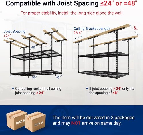 FLEXIMOUNTS 4x8 Overhead Garage Storage Rack - Adjustable Heavy-Duty Metal | 1000 lbs Capacity, Black