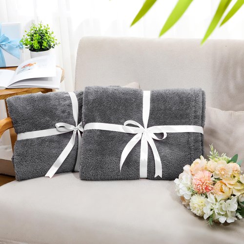Tinideya 6 Pack Sherpa Fleece Throw Blankets Bulk 50"x 60" Soft Plush Wedding Throw Blankets for Couch Sofa Spa Sleepover Party Favor Supplies Travel Guest Room Home Decor (Gray)