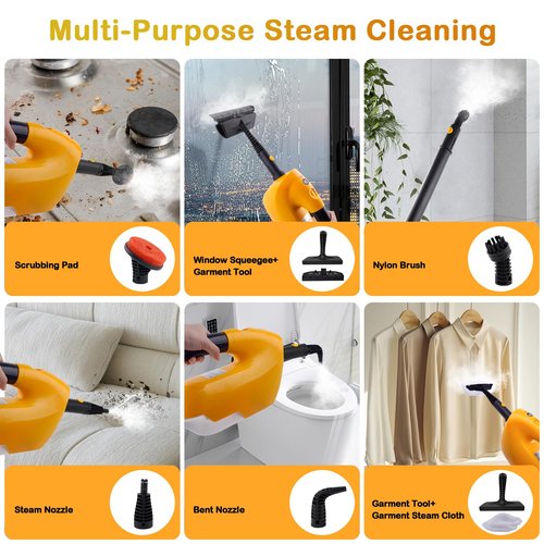 GHORA Steam Mop, All-in-one Handheld Steam Cleaner with 13 Attachments, 23FT Cord, 11.83OZ Removable Tank, Adjustable Height Steam Mops for Floor Cleaning, Hardwood Floors, Carpets, Tiles, Windows