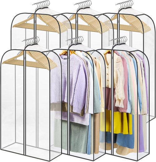 LANDNEOO 6-Pack Clear Garment Bags | Double-Sided Zippered Clothes Storage - 40" Long for Coats, Dresses & Furs