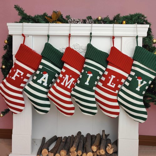Christmas Stocking Knit Initial Christmas Stockings for Family Farmhouse Monogram Letter Christmas Stockings Christmas Decorations Gift Personalized Stocking Embroidered Letter A