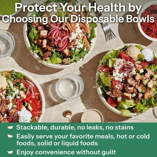 48 Oz Bowls Disposable - Heavy Duty Compostable Paper Bowls, Microwave Safe Large Bowls, Ideal for Restaurant Catering, Salads, Buffets & Eco-Friendly Use - 50 Pack [White]