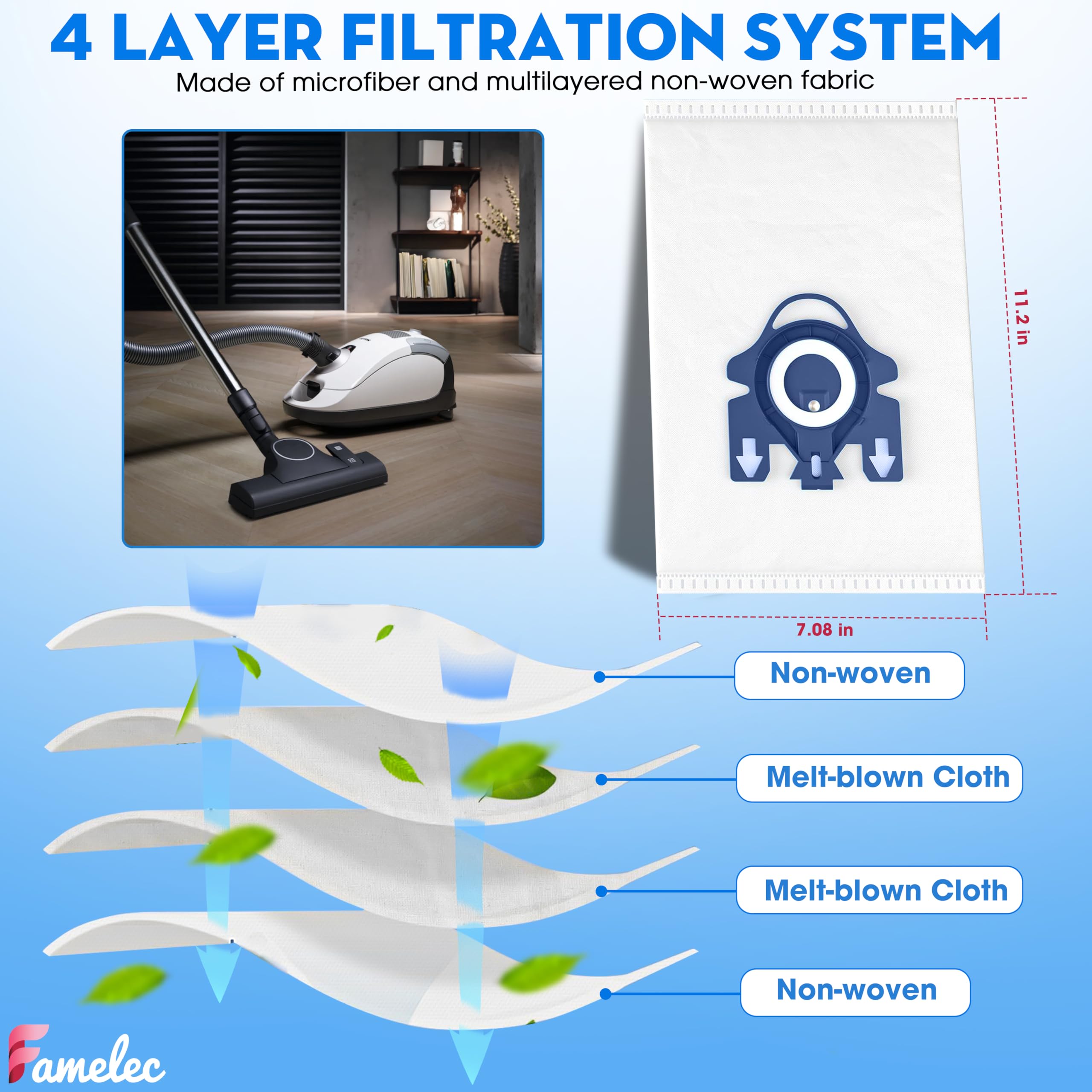 Combo For Miele Vacuum Cleaner Bags GN 8Pcs + 4Pcs Hepa AirClea 50 Filter, 3D Airclean For Miele GN Vacuum Cleaner Bags Model Complete C1, Complete C2, C3 S227 S240 S270 S400 S2 S5 S8 Series