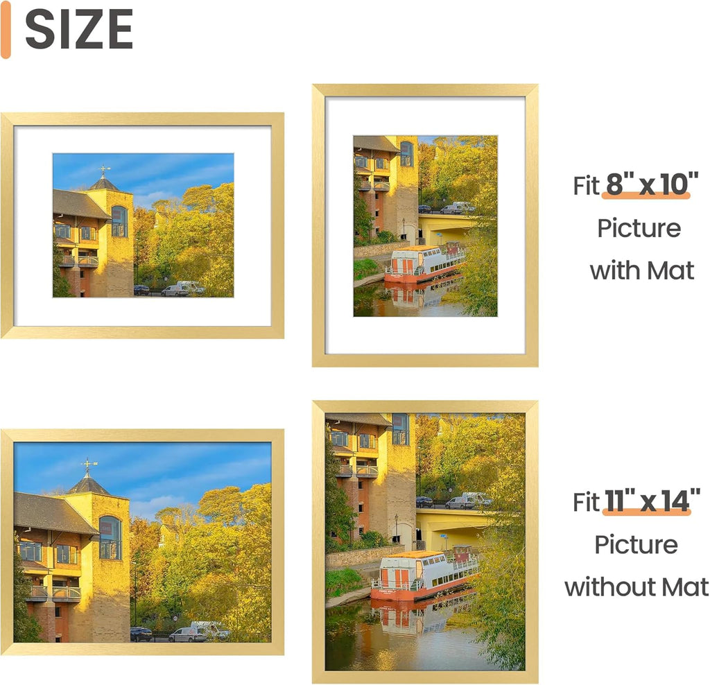 Upsimples 11x14 Picture Frame Set of 5 - Display 8x10 or 11x14 Photos | Elegant Gold Wall Gallery Decor