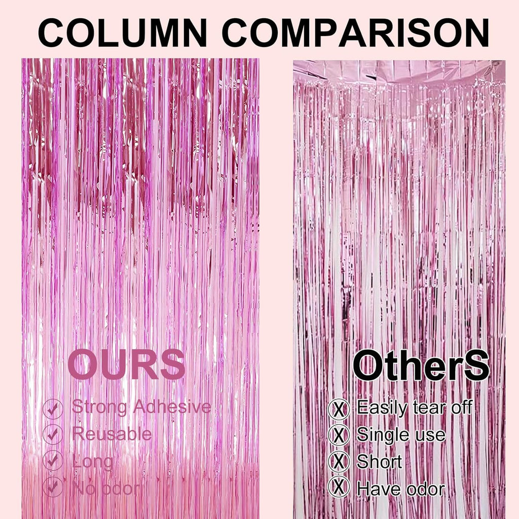 Pink Tinsel Curtain Backdrop by [Brand Name] - 2 Pack Metallic Foil Fringe for Parties & Events | 3.28 ft x 6.56 ft