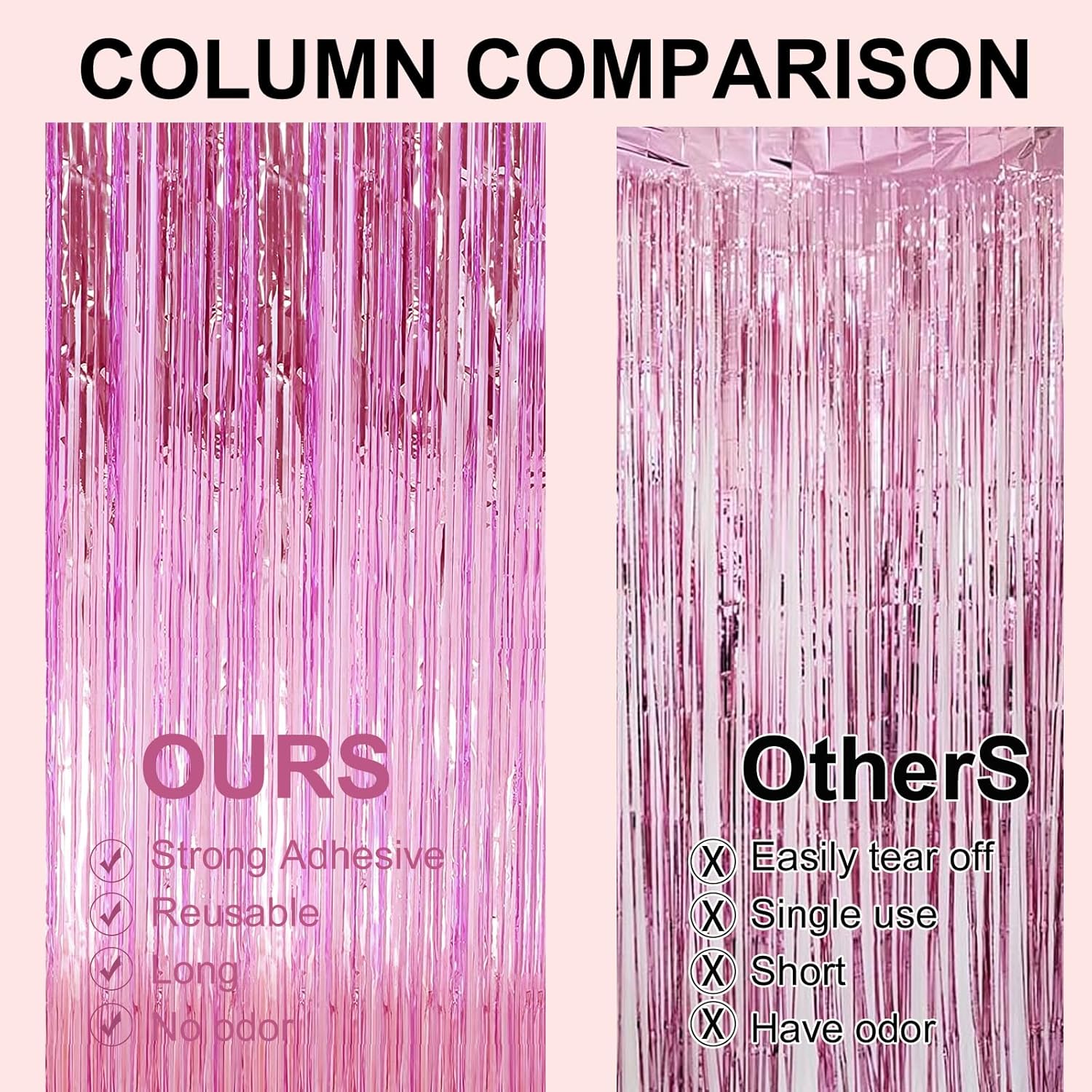 Pink Tinsel Curtain Backdrop by [Brand Name] - 2 Pack Metallic Foil Fringe for Parties & Events | 3.28 ft x 6.56 ft