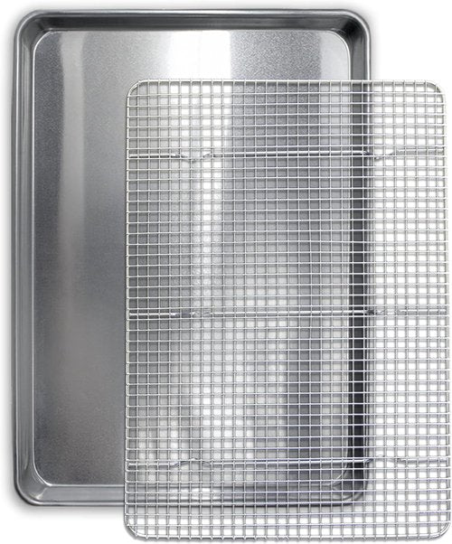 Commercial Quality Cookie Sheet - Aluminum Half Sheet Baking Pan with Stainless Steel Cooling Rack | 13x18, Rust & Warp Resistant