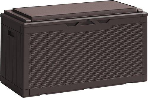 Greesum 100 Gallon Resin Deck Box - Large Outdoor Storage for Garden Tools & Patio Cushions | Dark Brown