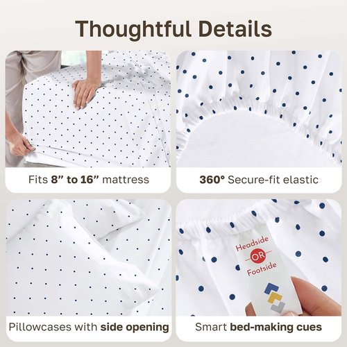 California Design Den Cal King Sheet Set - 100% Cotton, 400 TC, Award-Winning Comfort | Polka Dot Design