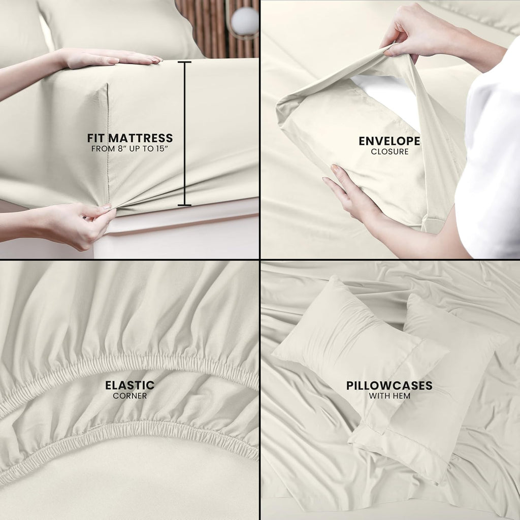 Utopia Bedding Queen Size Sheet Set - Soft, Breathable Microfiber | 4-Piece Ivory Bed Sheets