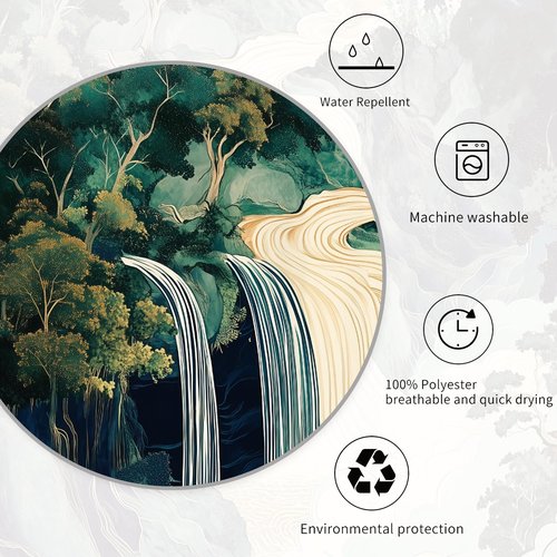Miyotaa Abstract Waterfall Forest Shower Curtain Set 60Wx71H Inches Emerald Green Japanese Hokusai Aesthetic Landscape Forest Tree Polyester Waterproof Cloth Bathroom Curtain with 12 Hooks