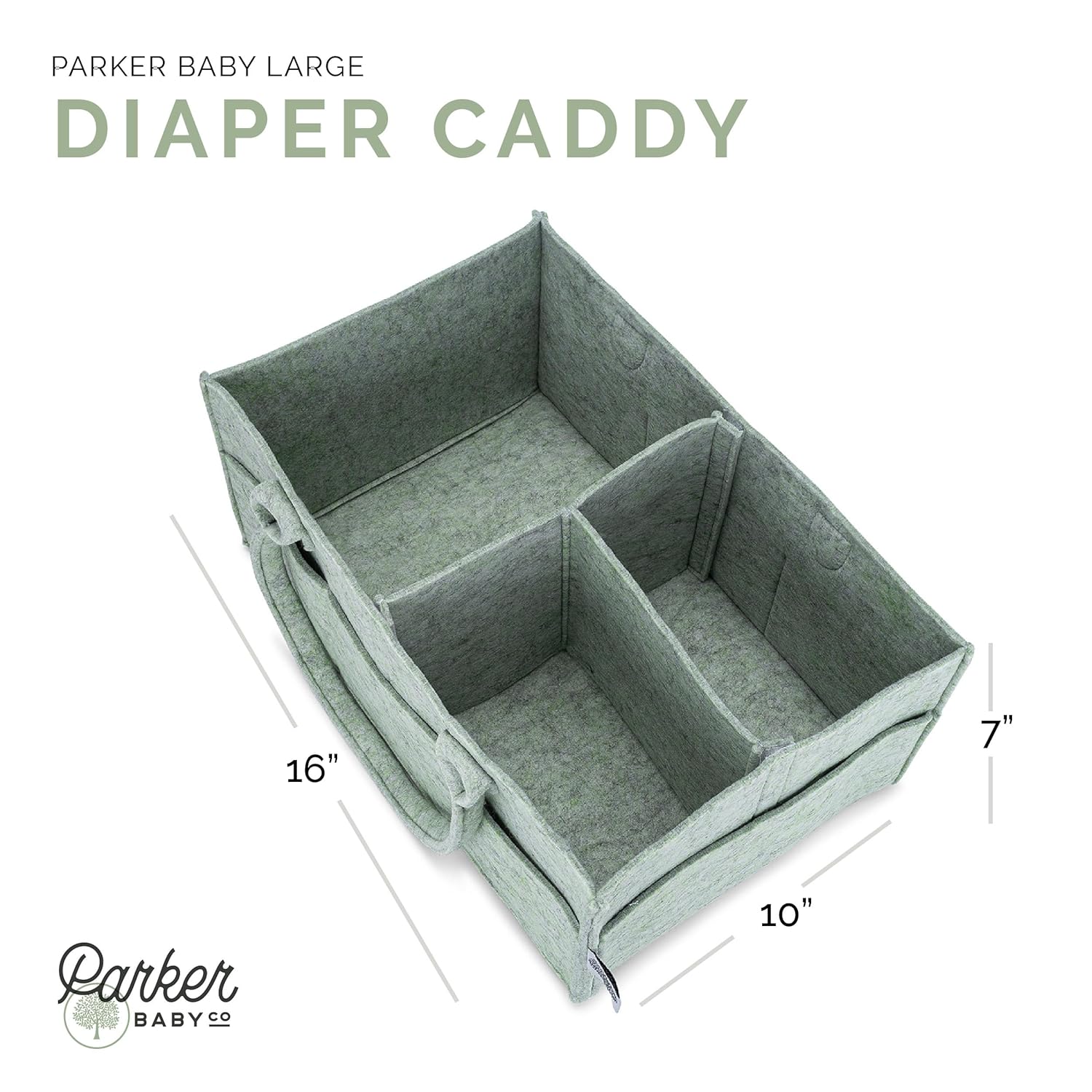 Parker Baby Diaper Caddy - Large Nursery Storage Bin & Car Organizer for Diapers & Wipes - Sage Green
