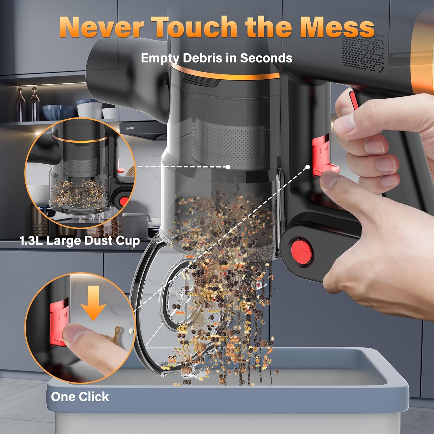 Tikom V500 Cordless Vacuum Cleaner - 40000Pa Suction Power, LED Touch Screen, Lightweight Design for Pet Hair & Carpets