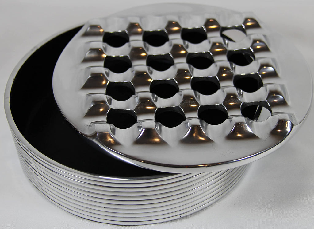 Aluminum Metal Cigar Ashtray with Lid For Men-Durable handcrafted 16 Holes Grid Design Cigar Ash Tray for indoor and outdoor - Wind Resistant Round Ashtray for Cigars to Cigarillos (SILVER)