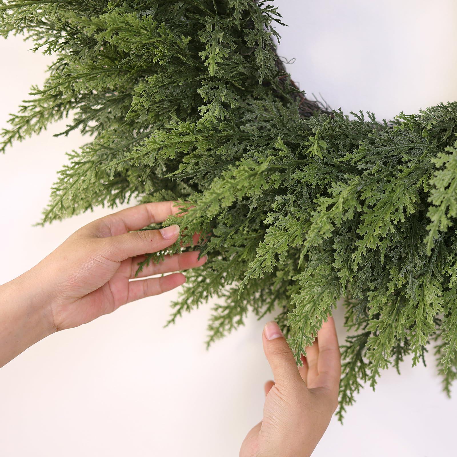 24" Soft Textured Christmas Cedar Wreath - Artificial Cedar Wreaths Faux Green Fake Pine Needles Wreath for Front Door, Wall, Windows, Home,Outdoor,Xmas Decor