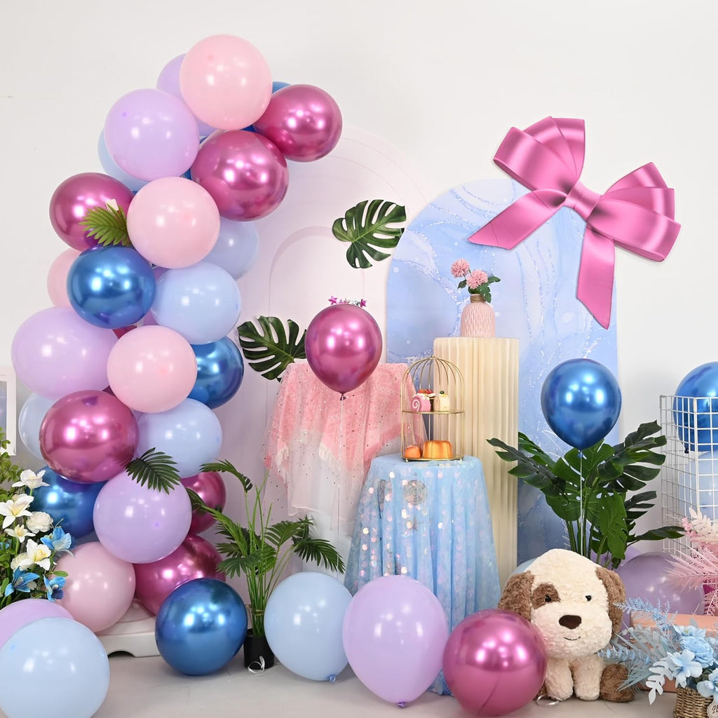 Macaron & Metallic Blue Pink Balloons - 12 Inch Gender Reveal & Baby Shower Party Decorations