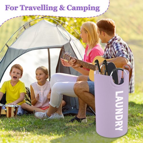 IHOMAGIC 95L Folding Laundry Basket, Large Laundry Hamper with Handles, Portable Dirty Clothes Hamper, Independent Storgae Basket for Bathroom, Living Room, Dorm, Purple