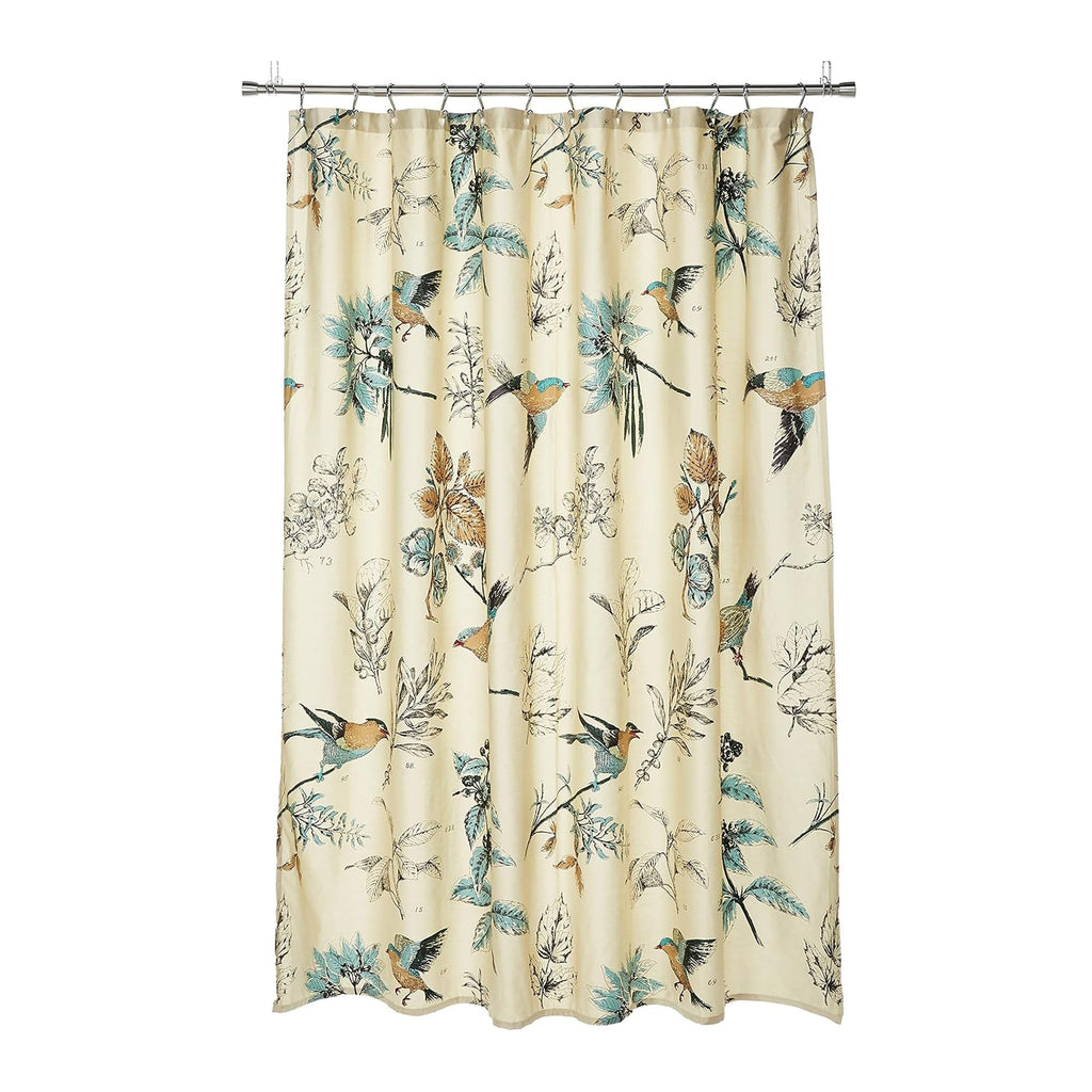 Madison Park Shower Curtain, Bird & Leaf Print, Farmhouse Shower Curtain for Bathroom, Modern Country Bathroom Décor, Machine Washable, Cotton Shower Curtain, Quincy, 72x72" Khaki