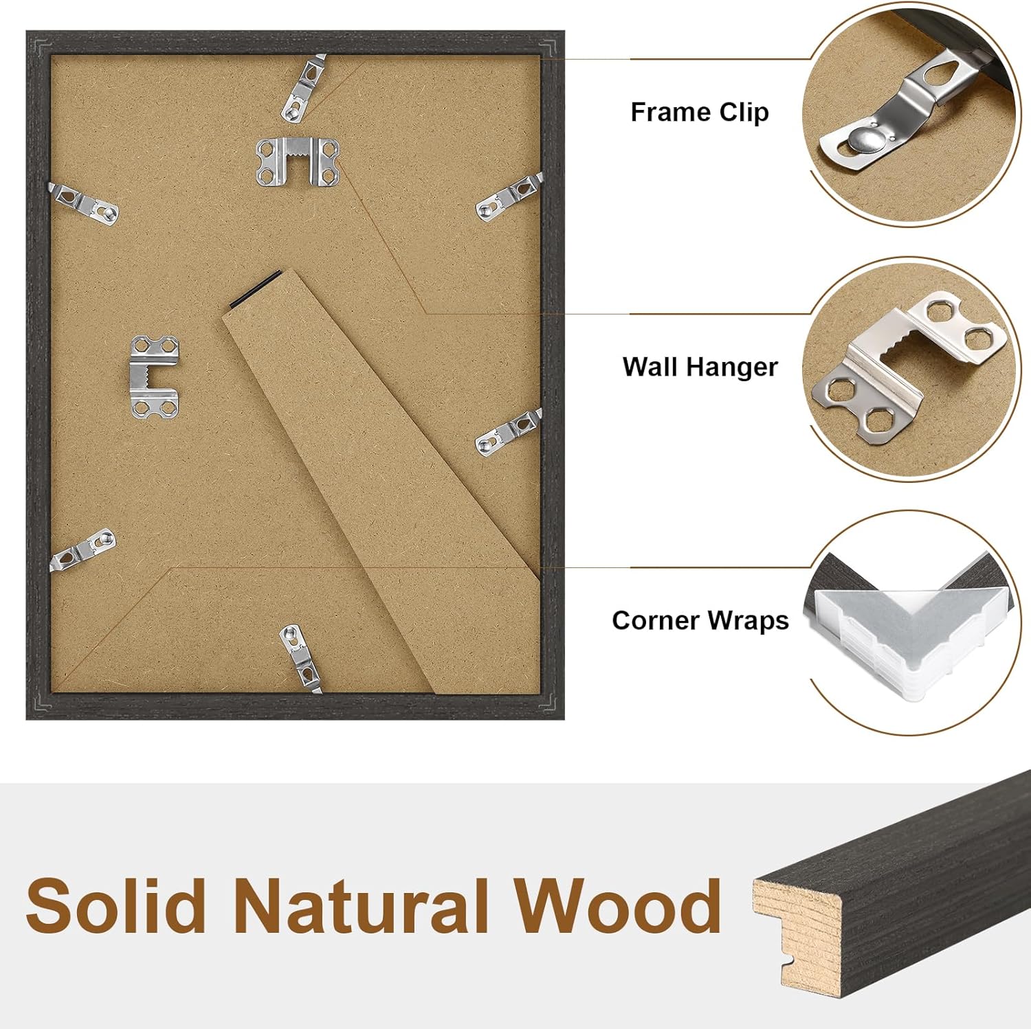 Vittanly Picture Frame - Solid Wood with Plexiglass & 6x8 Mat | Charcoal Black, 8.5x11 Size