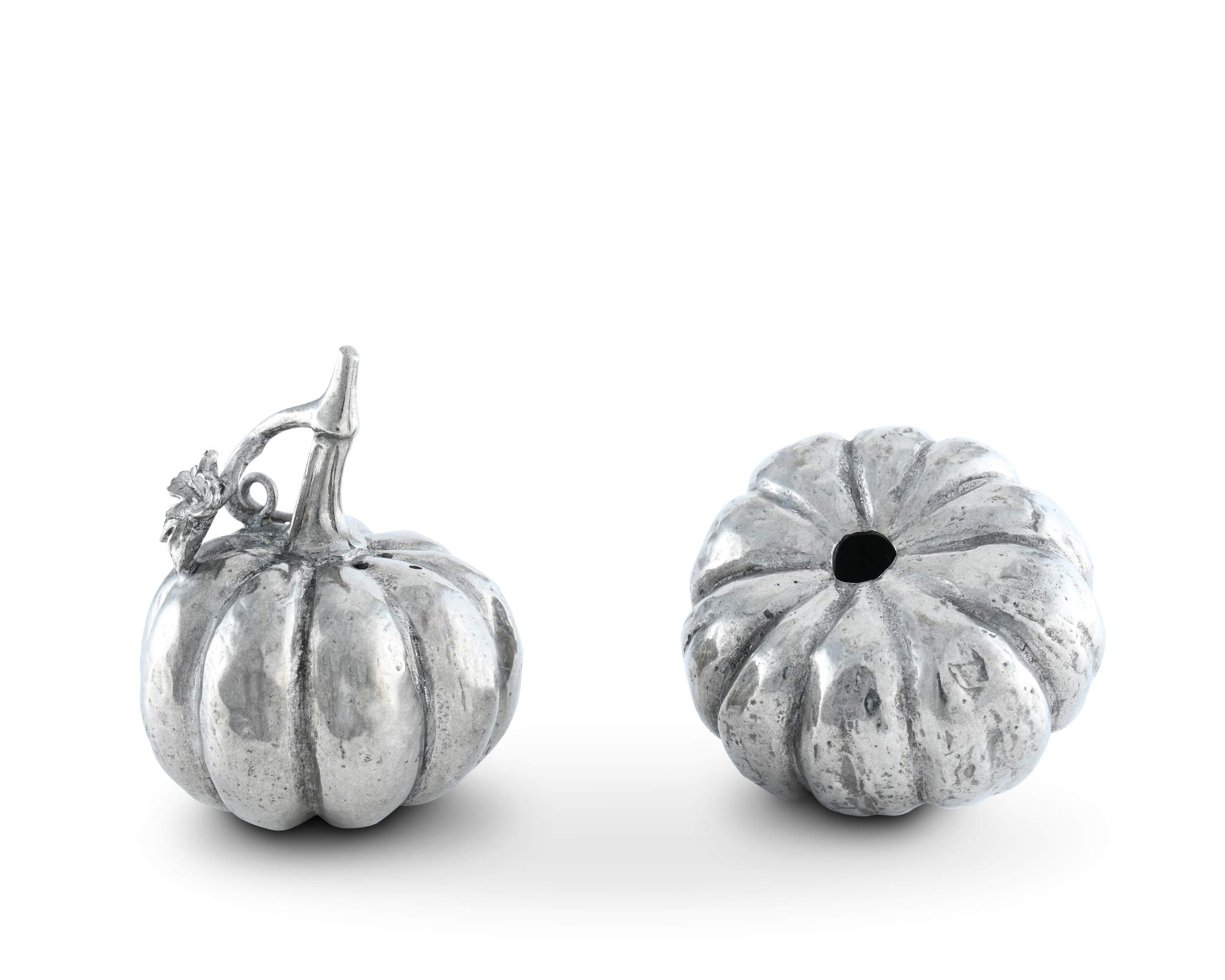 Vagabond House Pewter Harvest Pumpkin Salt and Pepper Metal Shaker Set Thanksgiving Fall Tableware S/P Shaker 2.25 inch Tall