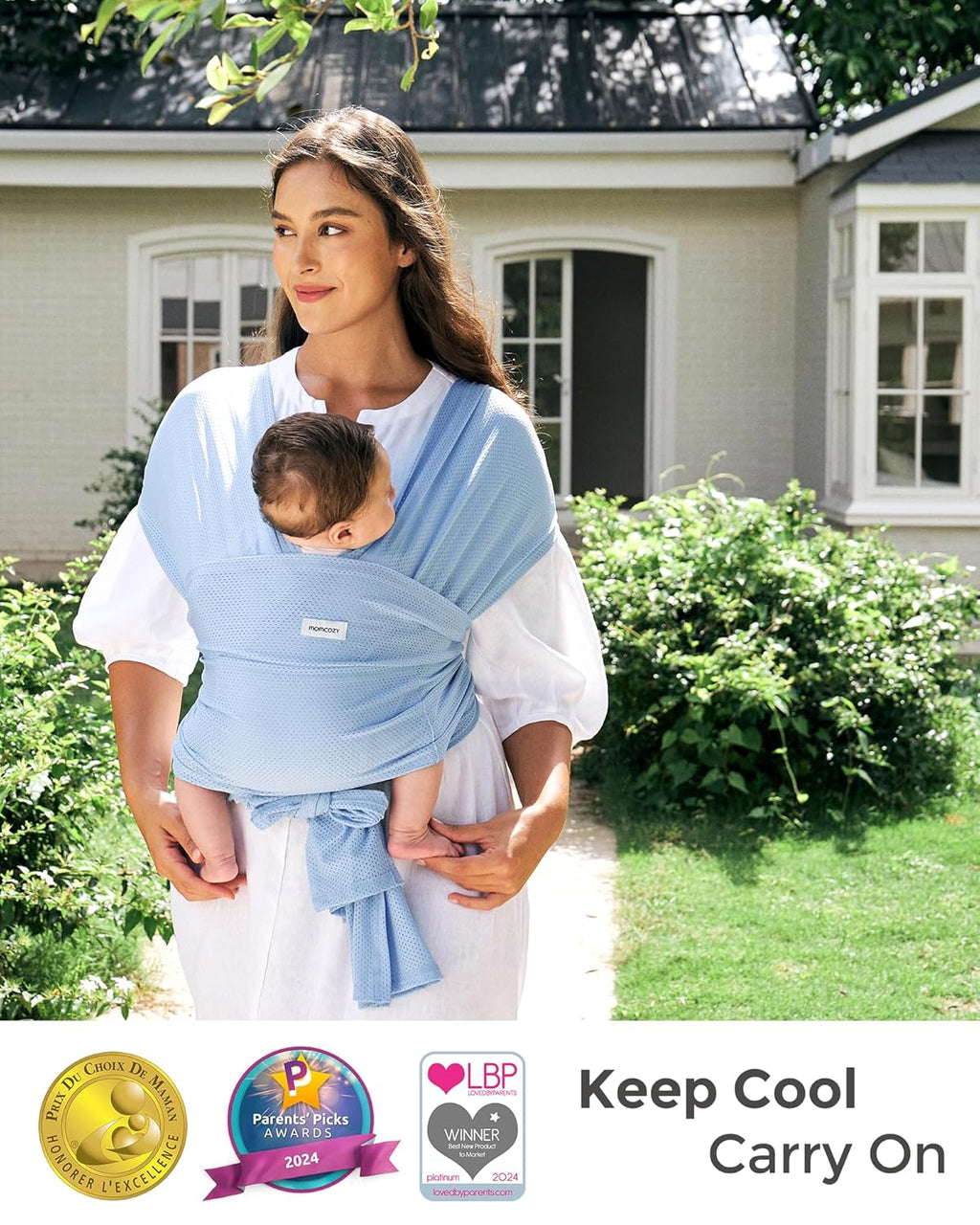 Momcozy Baby Carrier AirMesh - Lightweight Cooling Sling for Newborns to Toddlers 8-35 lbs | Ideal for Summer, Pool, Beach - Light Blue