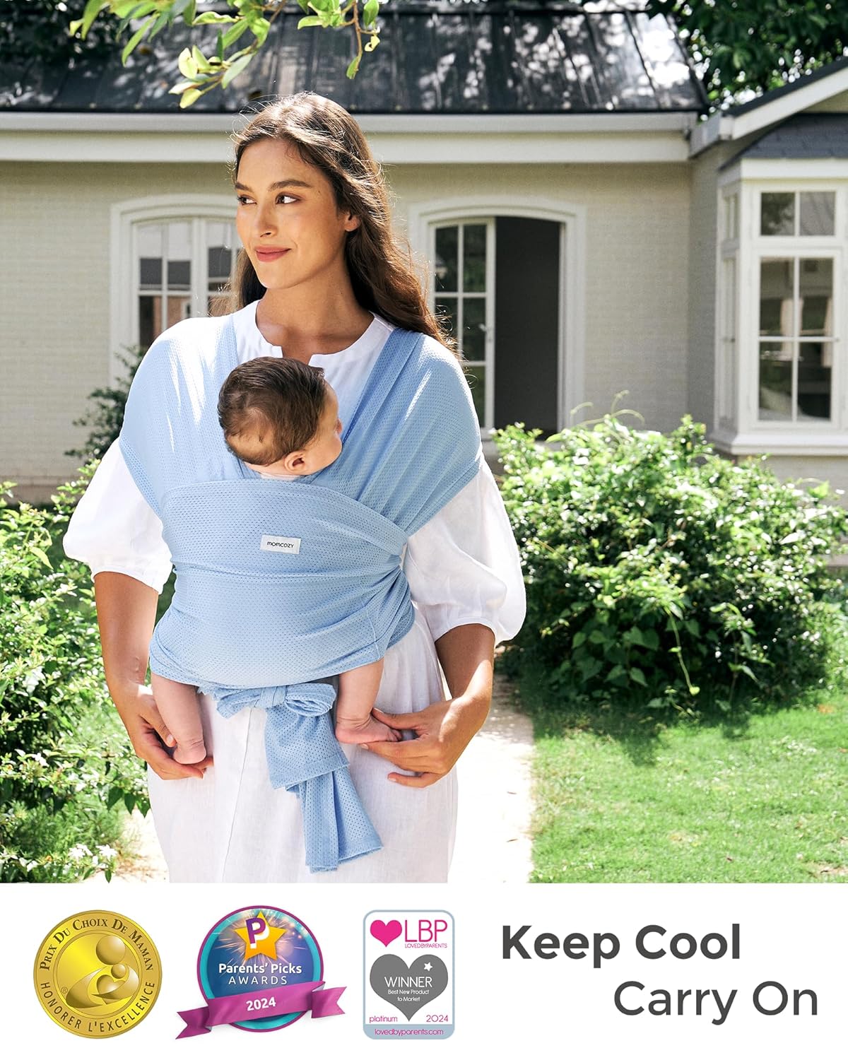 Momcozy Baby Carrier AirMesh - Lightweight Cooling Sling for Newborns to Toddlers 8-35 lbs | Ideal for Summer, Pool, Beach - Light Blue